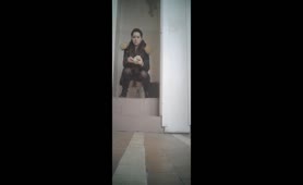 Drunk teen peeing in a public bathroom