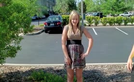 Saucy blonde enjoys peeing outdoor