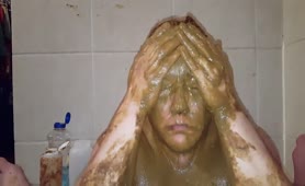 Pink haired wife covered in fresh shit