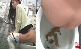 Japanese girl shitting over toilet