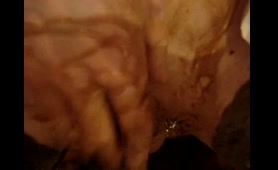 Babe smears crap on his pierced dick