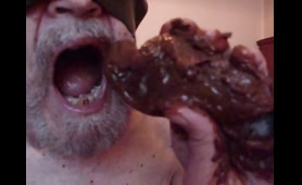 Bearded dude eats crap like a savage