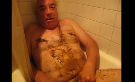 Dirty old guy drops a nasty load in the tub