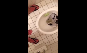 Lady Pees in Imaginary Toilet