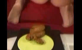Beautiful Woman Poops on a Yellow Plate