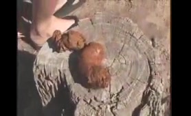 Amateur lady poops in the forest