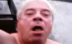 Old man eating poop