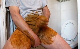 Hard wanking with fresh shit