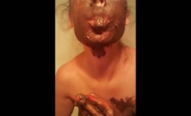 Cute girl getting a poop mask