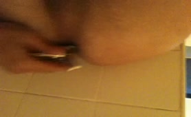 Fingers in his butthole while pooping