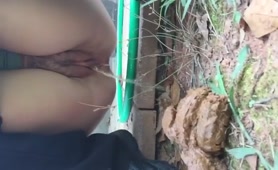 Piss on her fresh poop