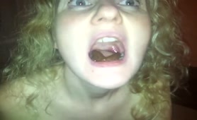 Blonde teen eating a tiny turd