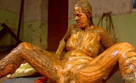 Betty enjoying cowshit all over herself while masturbating 