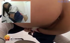 Asian school girl pooping in bathroom