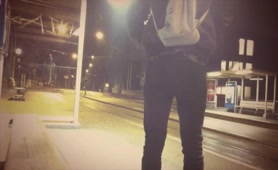 Teen boy pooping in a train station